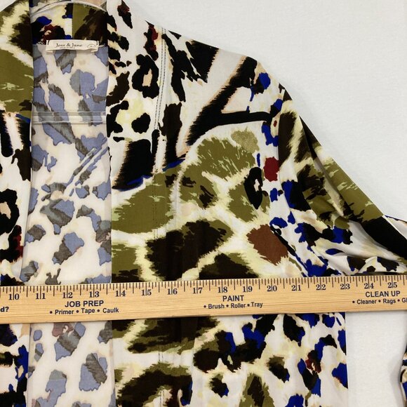 Jess & Jane Large Multi Abstract Open Front Stretch Knit Artsy Duster Jacket - Picture 6 of 10